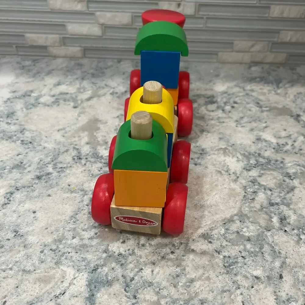 Melissa & Doug Wooden Stacking Train 12pc Set & Construction Front Loader Toy